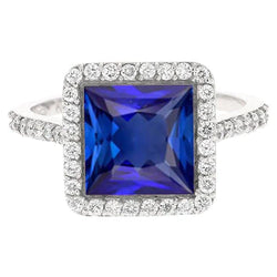 Natural Sapphire Princess Cut Engagement Ring