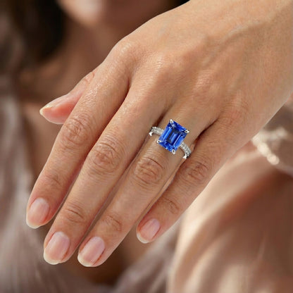 Natural Earth Mined Diamond Engagement Ring 5 Carats Radiant Sapphire Gemstone Jewelry