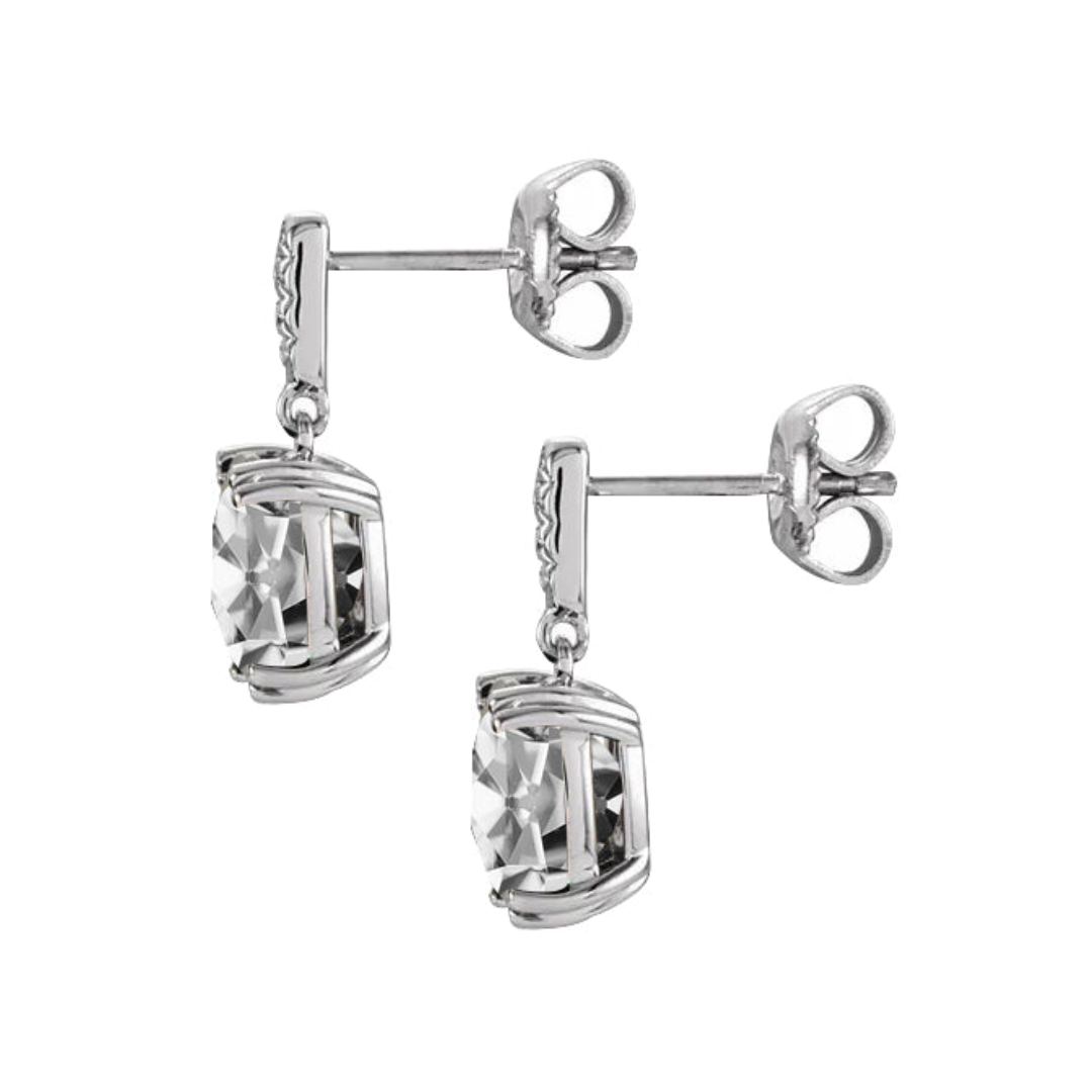 Natural Earth Mined Diamond Halo Drop Earrings 6.50 Carats Cushion Old Cut White Gold