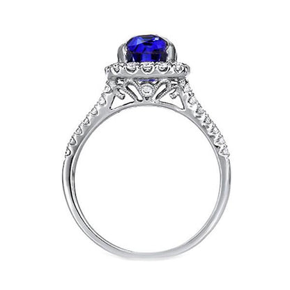 Natural Earth Mined Diamond Halo Oval Blue Sapphire Ring Split Shank 5.50 Carats Jewelry