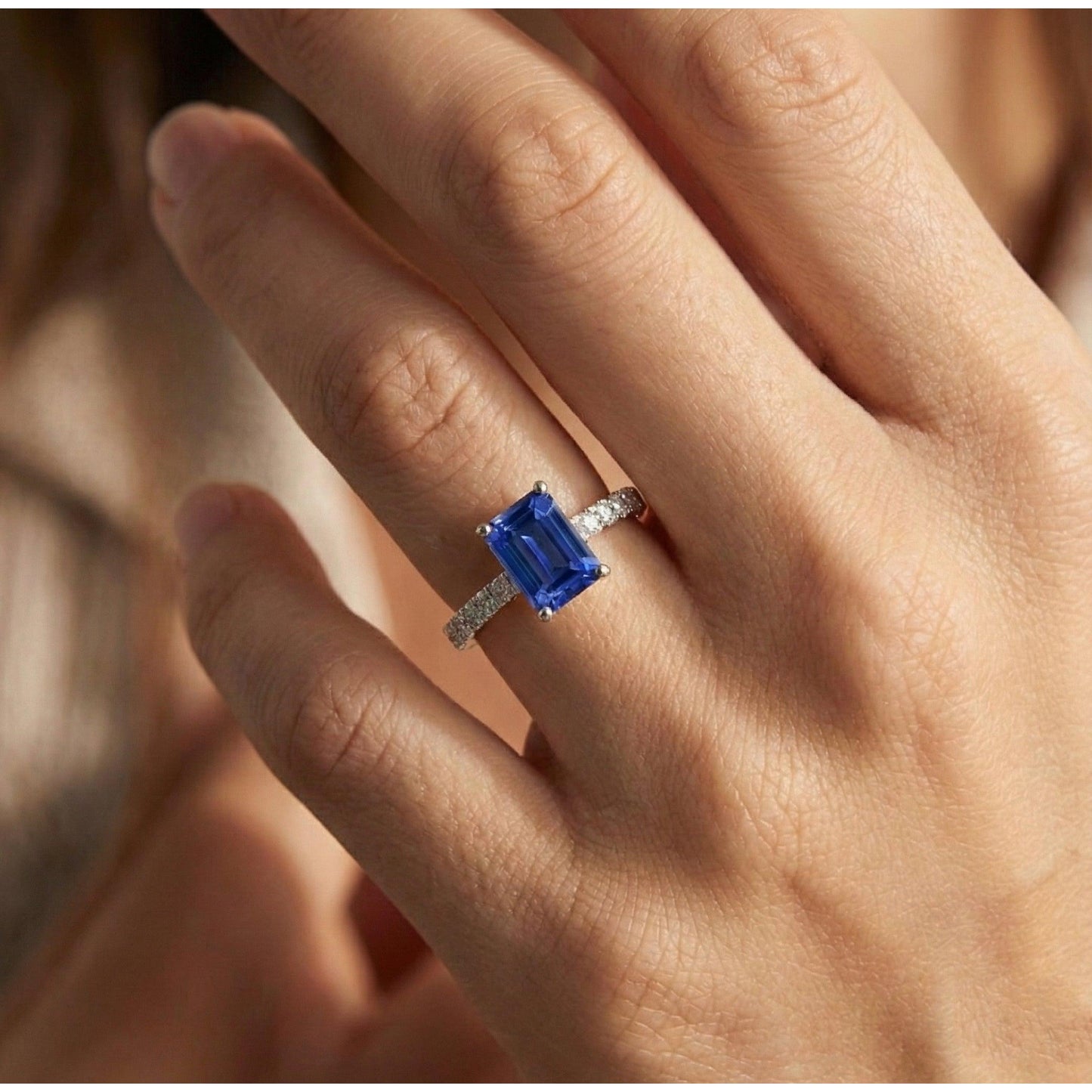 Natural Earth Mined Diamond Ring Emerald Blue Sapphire Gemstone With Accents 2.50 Carats