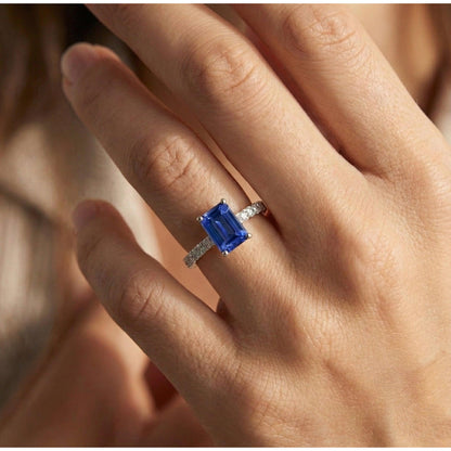 Natural Earth Mined Diamond Ring Emerald Blue Sapphire Gemstone With Accents 2.50 Carats
