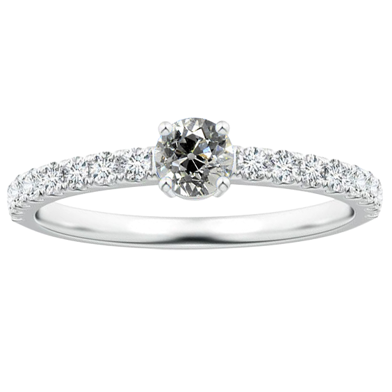 Natural Earth Mined Diamond Ring Old Cut With Accents 2 Carats White Gold 14K