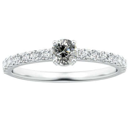 Natural Earth Mined Diamond Ring Old Cut With Accents 2 Carats White Gold 14K