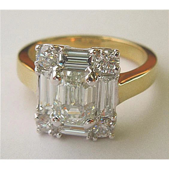 Natural Earth Mined Diamond Women Engagement Ring Emerald Cut 3.11 Carat Two Tone