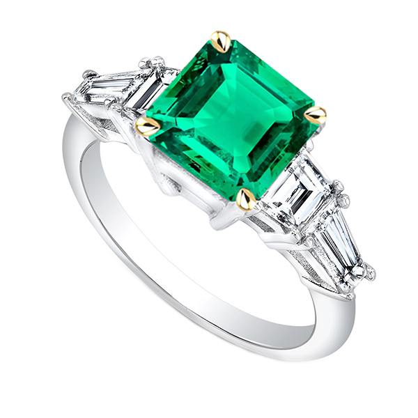 Natural Green Emerald Asscher Cut Earth Mined Diamond Ring For Women