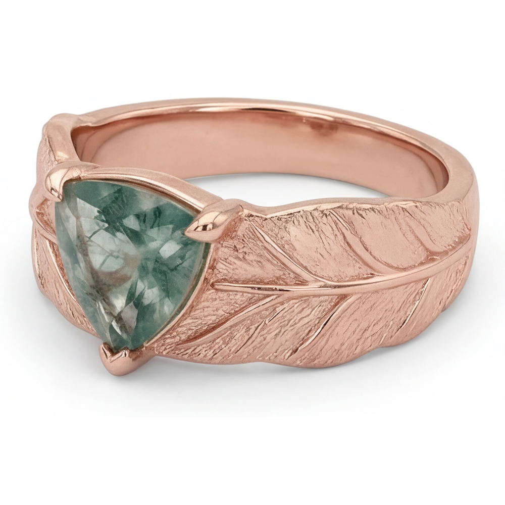 natural trillion moss agate 2ct ring side angle