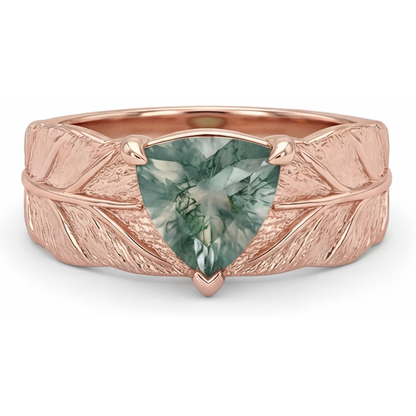 natural trillion moss agate 2ct ring front view