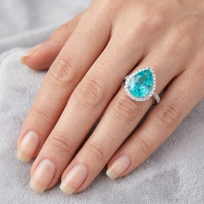 Neon Paraiba Halo Engagement Ring – Pavé 5.50 ct 14 Karat White