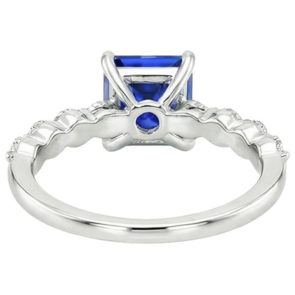 New Gold Princess Cut Natural Blue Sapphire With Accents Ring 4 Carats