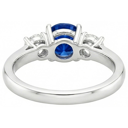 New Three Stone Gold Ring Round Ceylon Sapphire And Natural Earth Mined Diamonds 3 Carats