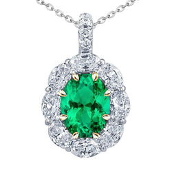 New Big Green Emerald Gemstone Halo Pendant