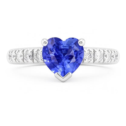 Ocean Blue Heart Sapphire Natural Earth Mined Diamond Ring