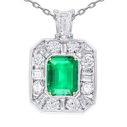 Octagon Shape Green Emerald Birthstone Pendant With Chain
