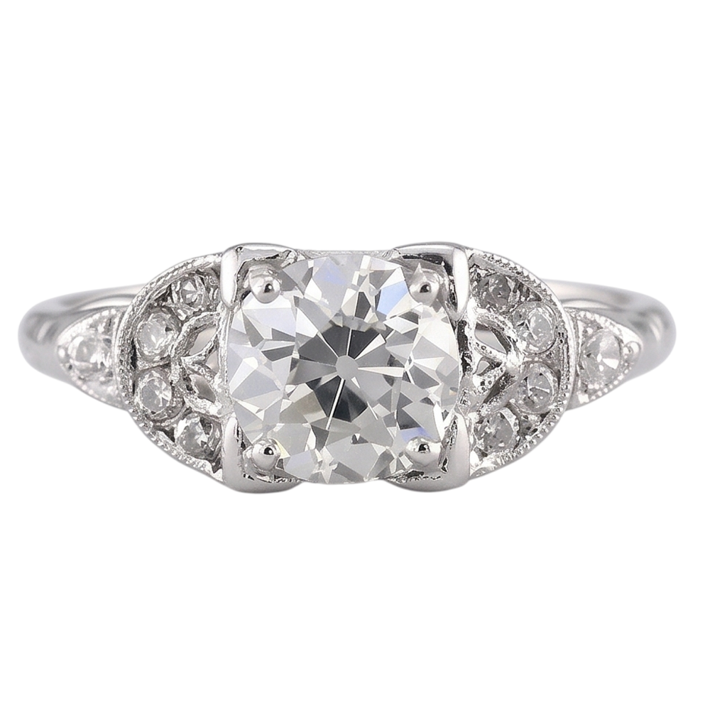 Old Miner Round Real Natural Earth Mined Diamond Ring 1.50 Carats White Gold 14K
