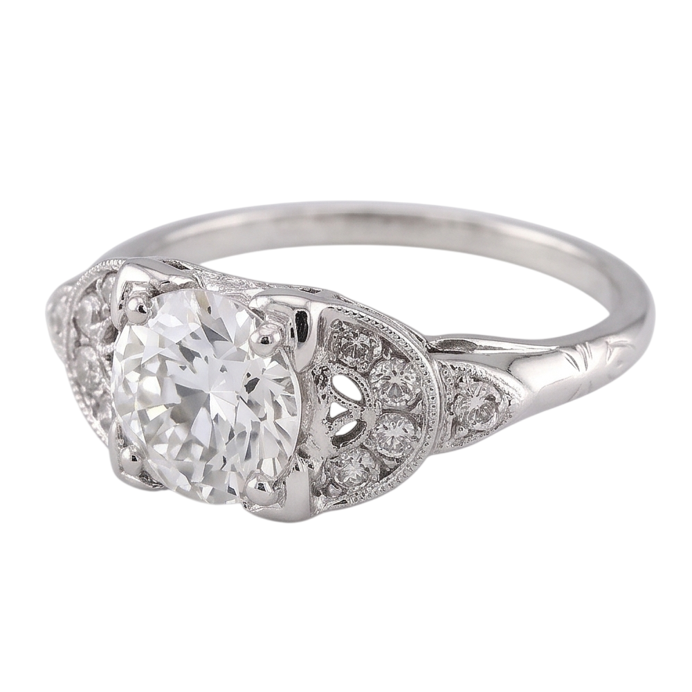 Old Miner Round Real Natural Earth Mined Diamond Ring 1.50 Carats White Gold 14K