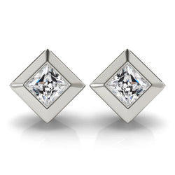 Old Cut Square Diamond Stud Mined Earrings Bezel Set 4 Carats