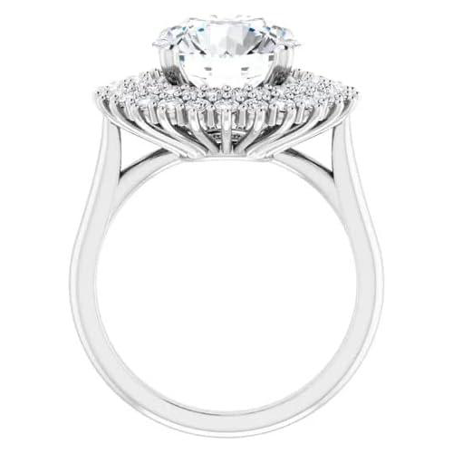Old Cut Huge Lab Grown Diamond Double Halo Ring 4 Prong Set 10.50 Carats