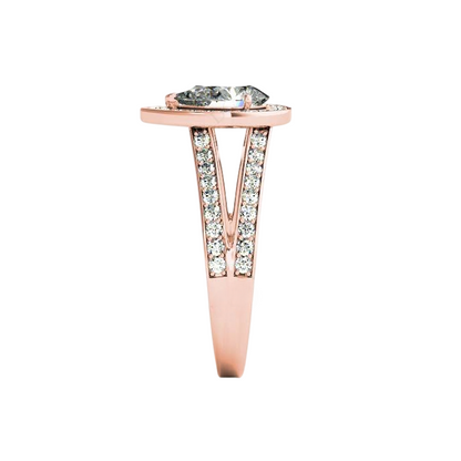 Old Cut Pear Halo Lab Grown Diamond Ring Split Shank 10.5 Carats Rose Gold