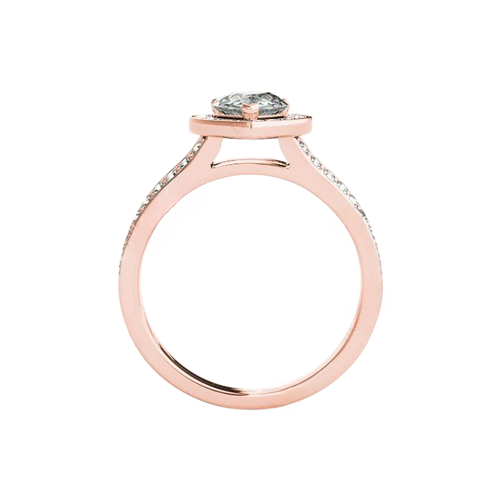 Old Cut Pear Halo Lab Grown Diamond Ring Split Shank 10.5 Carats Rose Gold