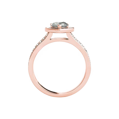 Old Cut Pear Halo Lab Grown Diamond Ring Split Shank 10.5 Carats Rose Gold