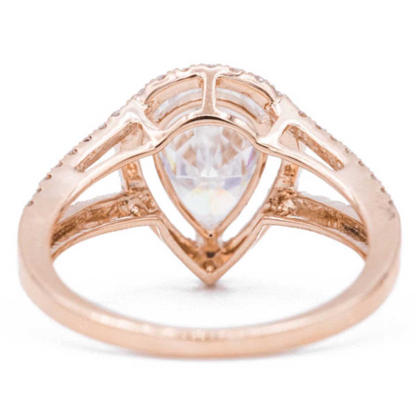Old Cut Pear Halo Lab Grown Diamond Ring Split Shank 10.5 Carats Rose Gold