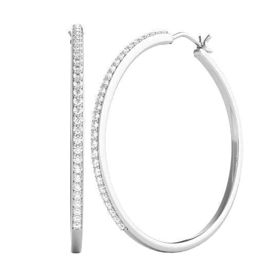 Omega Back Thin Hoop Diamond Earrings