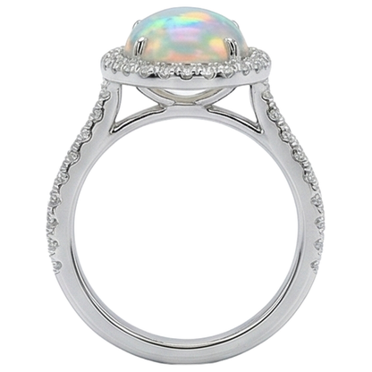Opal And Natural Earth Mined Diamonds 11.20 Carats Anniversary Ring 14K White Gold