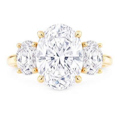 Oval 3 Carat Natural Real Diamond ( Not Lab Grown ) Three Stone Engagement Ring Yellow Gold Jewelry