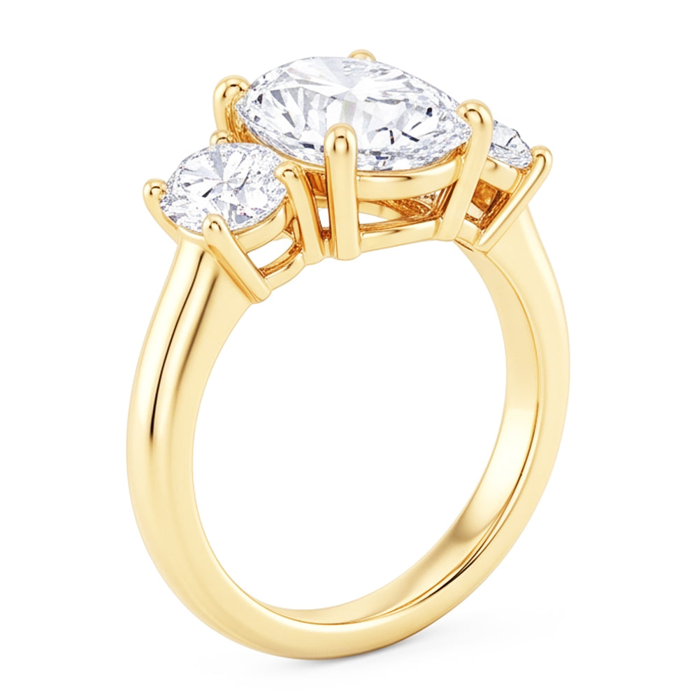 Oval 3 Carat Natural Real Diamond ( Not Lab Grown ) Three Stone Engagement Ring Yellow Gold Jewelry