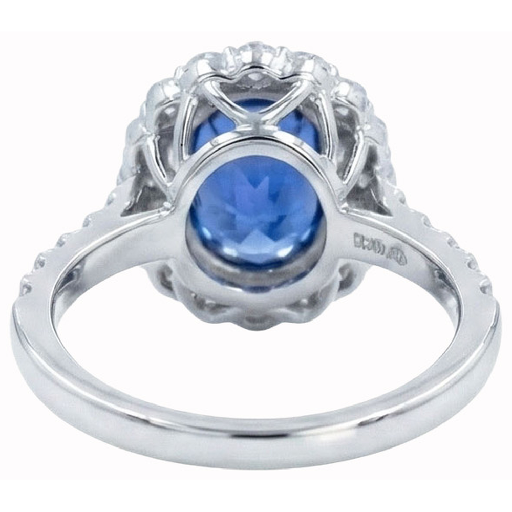 Natural Real ( Not Lab Grown )  Oval 6 Carat Halo Sapphire Engagement Ring