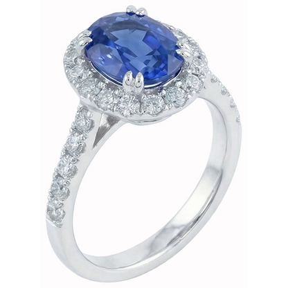 Natural Real ( Not Lab Grown )  Oval 6 Carat Halo Sapphire Engagement Ring