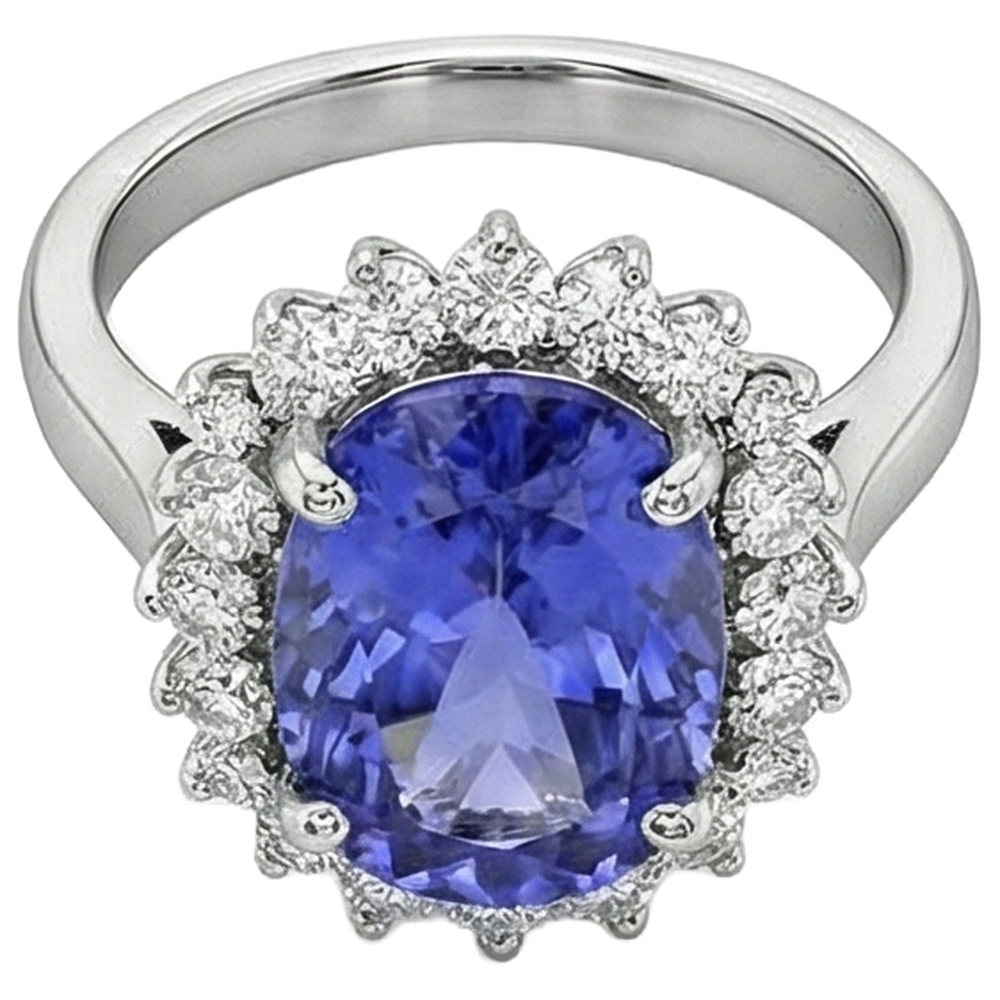 Oval AAA Tanzanite And Natural Earth Mined Diamonds 8 Carat Ring New White Gold 14K
