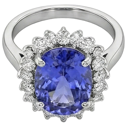 Oval AAA Tanzanite And Natural Earth Mined Diamonds 8 Carat Ring New White Gold 14K