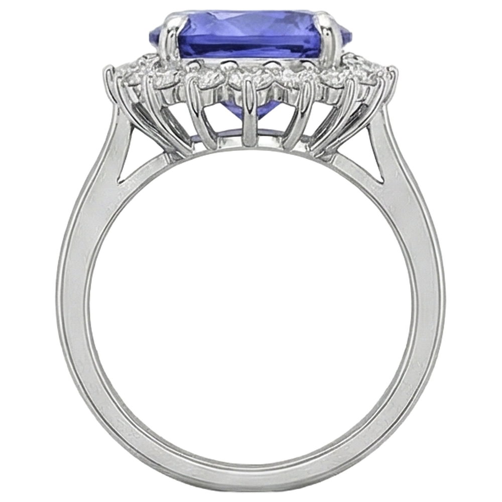 Oval AAA Tanzanite And Natural Earth Mined Diamonds 8 Carat Ring New White Gold 14K