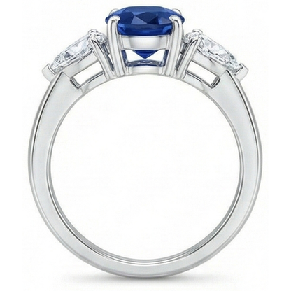 Oval And Pear Cut 3.50 Ct Sapphire And Natural Earth Mined Diamonds Ring White Gold 14K