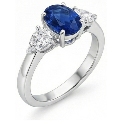 Oval And Pear Cut 3.50 Ct Sapphire And Natural Earth Mined Diamonds Ring White Gold 14K