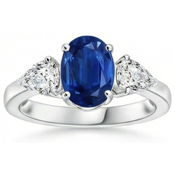 Oval And Pear Cut 3.50 Ct Sapphire And Natural Earth Mined Diamonds Ring White Gold 14K