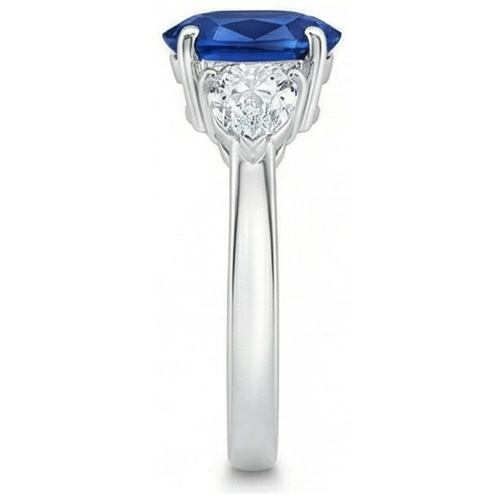 Oval And Pear Cut 3.50 Ct Sapphire And Natural Earth Mined Diamonds Ring White Gold 14K