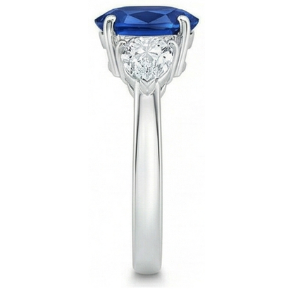 Oval And Pear Cut 3.50 Ct Sapphire And Natural Earth Mined Diamonds Ring White Gold 14K