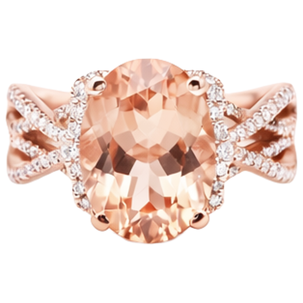 Oval And Round 9.25 Ct Morganite With Natural Earth Mined Diamonds Ring Gold 14K