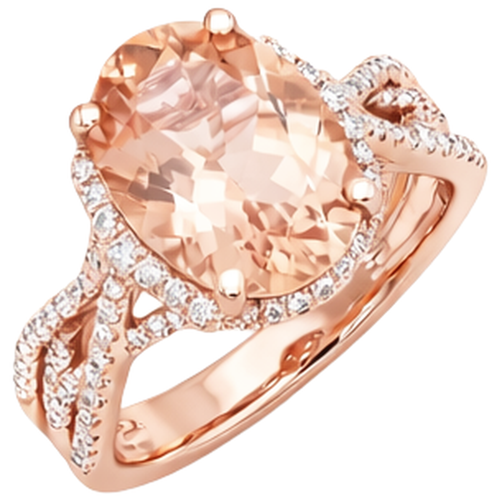 Oval And Round 9.25 Ct Morganite With Natural Earth Mined Diamonds Ring Gold 14K