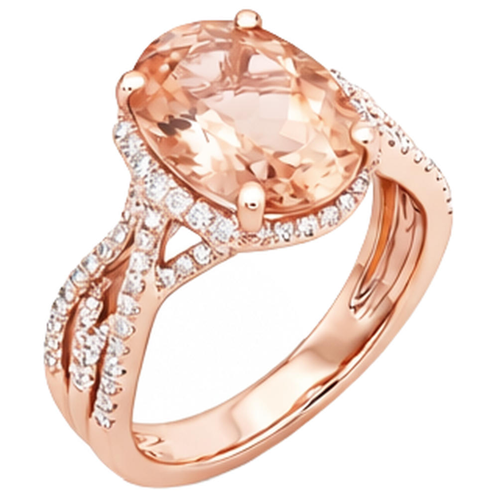 Oval And Round 9.25 Ct Morganite With Natural Earth Mined Diamonds Ring Gold 14K