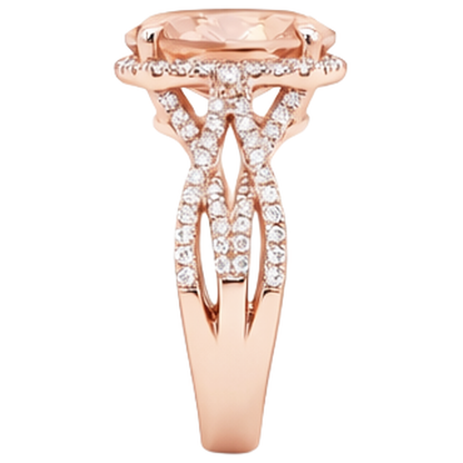 Oval And Round 9.25 Ct Morganite With Natural Earth Mined Diamonds Ring Gold 14K