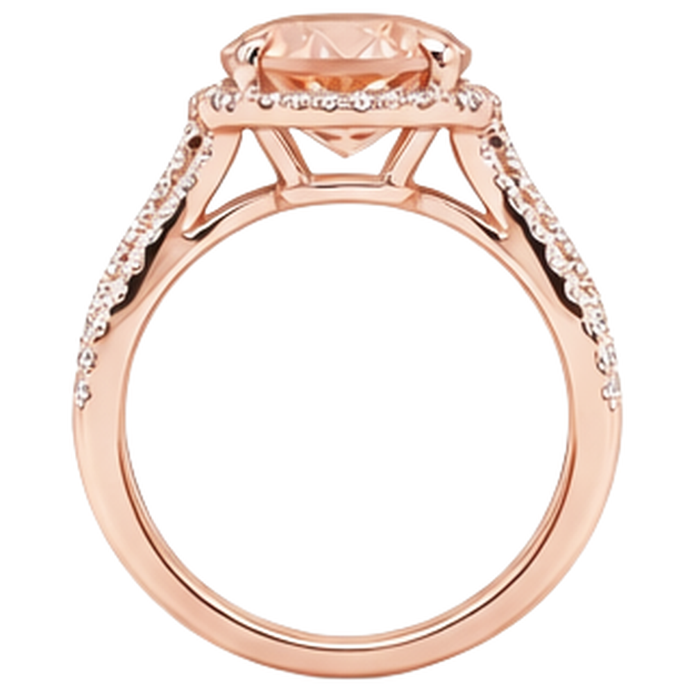 Oval And Round 9.25 Ct Morganite With Natural Earth Mined Diamonds Ring Gold 14K