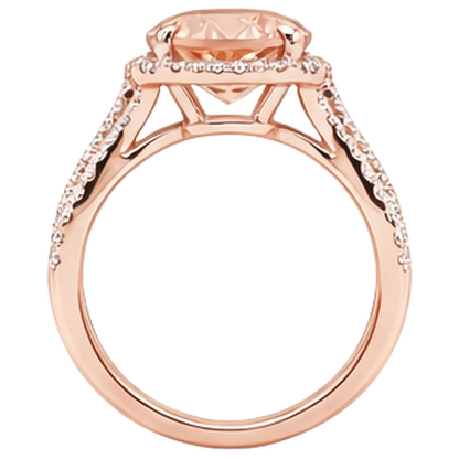 Oval And Round 9.25 Ct Morganite With Natural Earth Mined Diamonds Ring Gold 14K