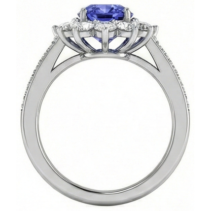 Oval And Round Brilliant Natural Earth Mined Diamonds 3.75 Carat Ring Tanzanite WG 14K
