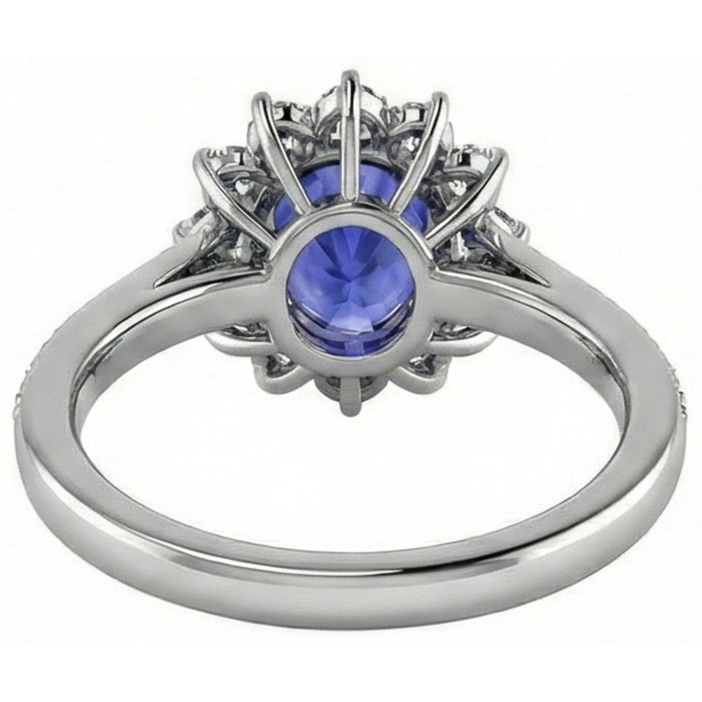 Oval And Round Brilliant Natural Earth Mined Diamonds 3.75 Carat Ring Tanzanite WG 14K