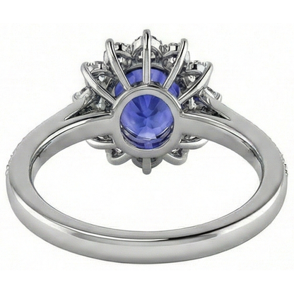 Oval And Round Brilliant Natural Earth Mined Diamonds 3.75 Carat Ring Tanzanite WG 14K