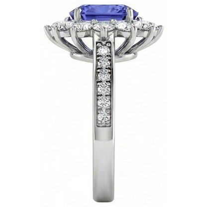 Oval And Round Brilliant Natural Earth Mined Diamonds 3.75 Carat Ring Tanzanite WG 14K
